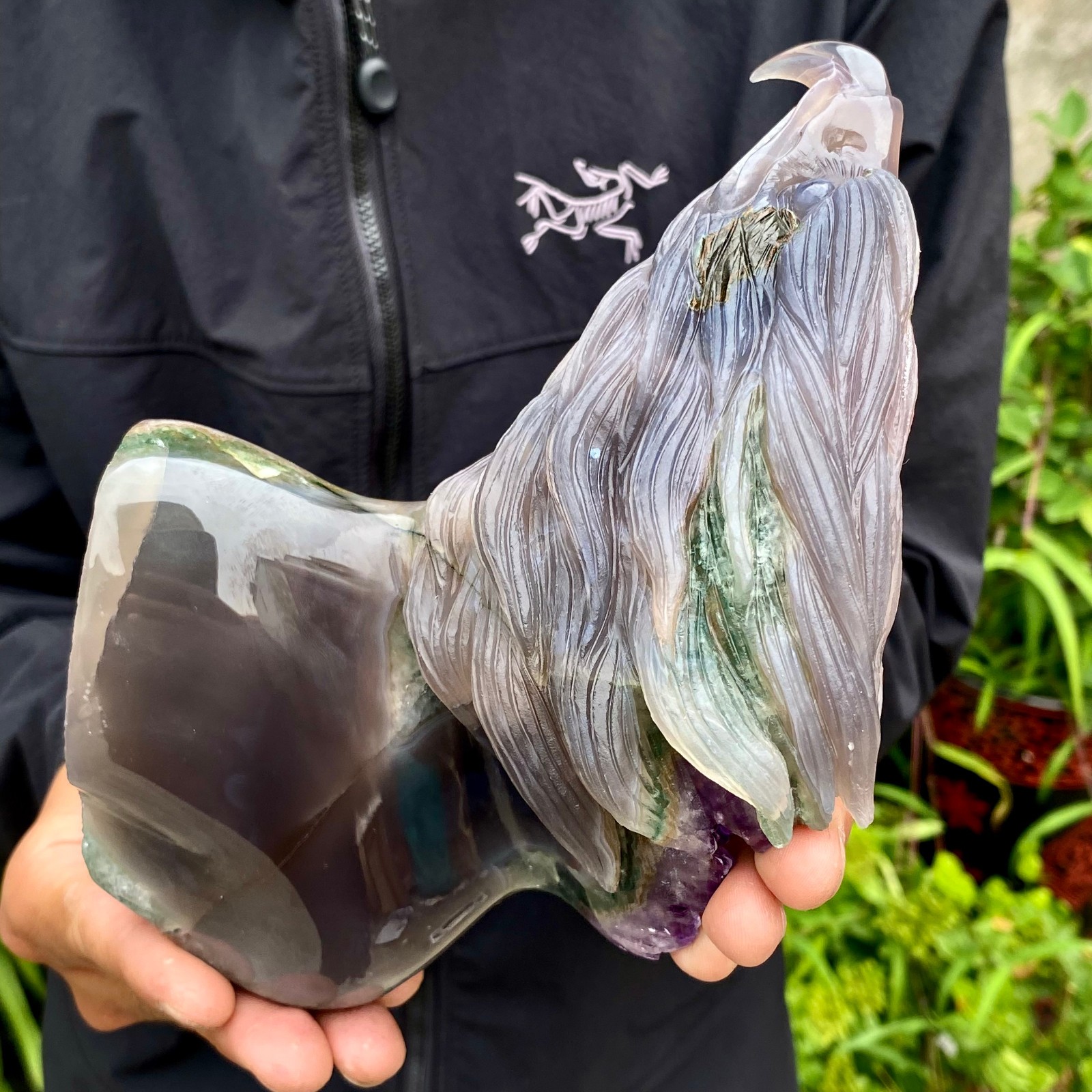 2.2LB Natural Amethyst Agate Geode Hand Carved eagle Quartz Crystal Decor