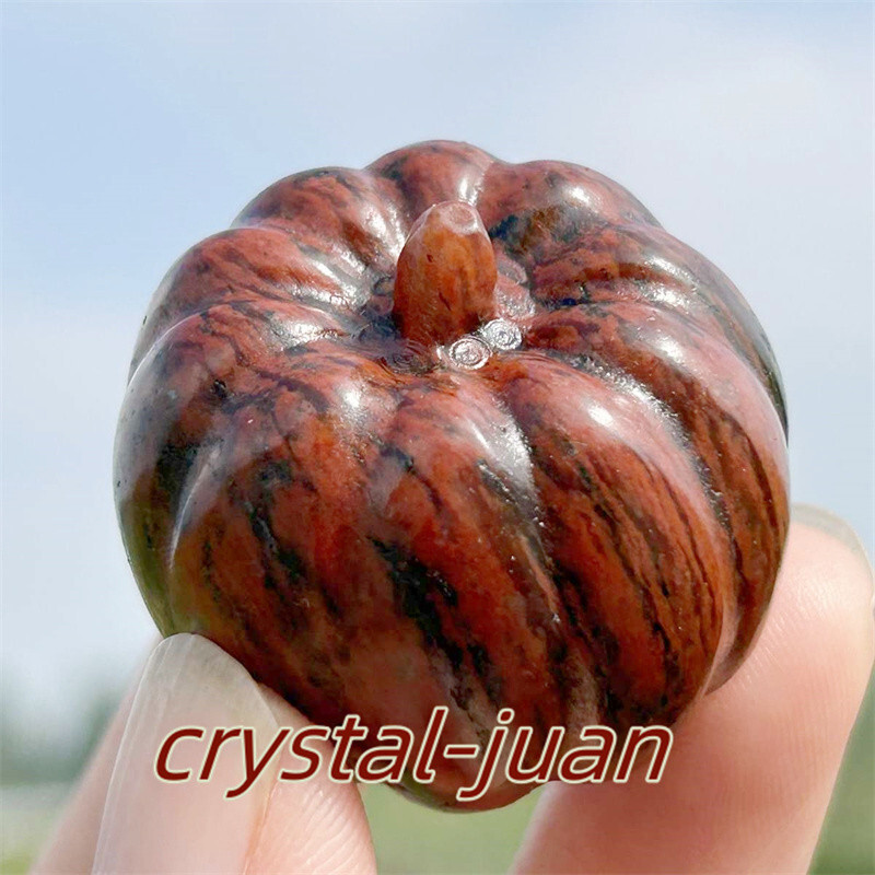33mm Natural Sesame Red Pumpkin Carving Quartz Crystal Skull Reiki healing 1pc