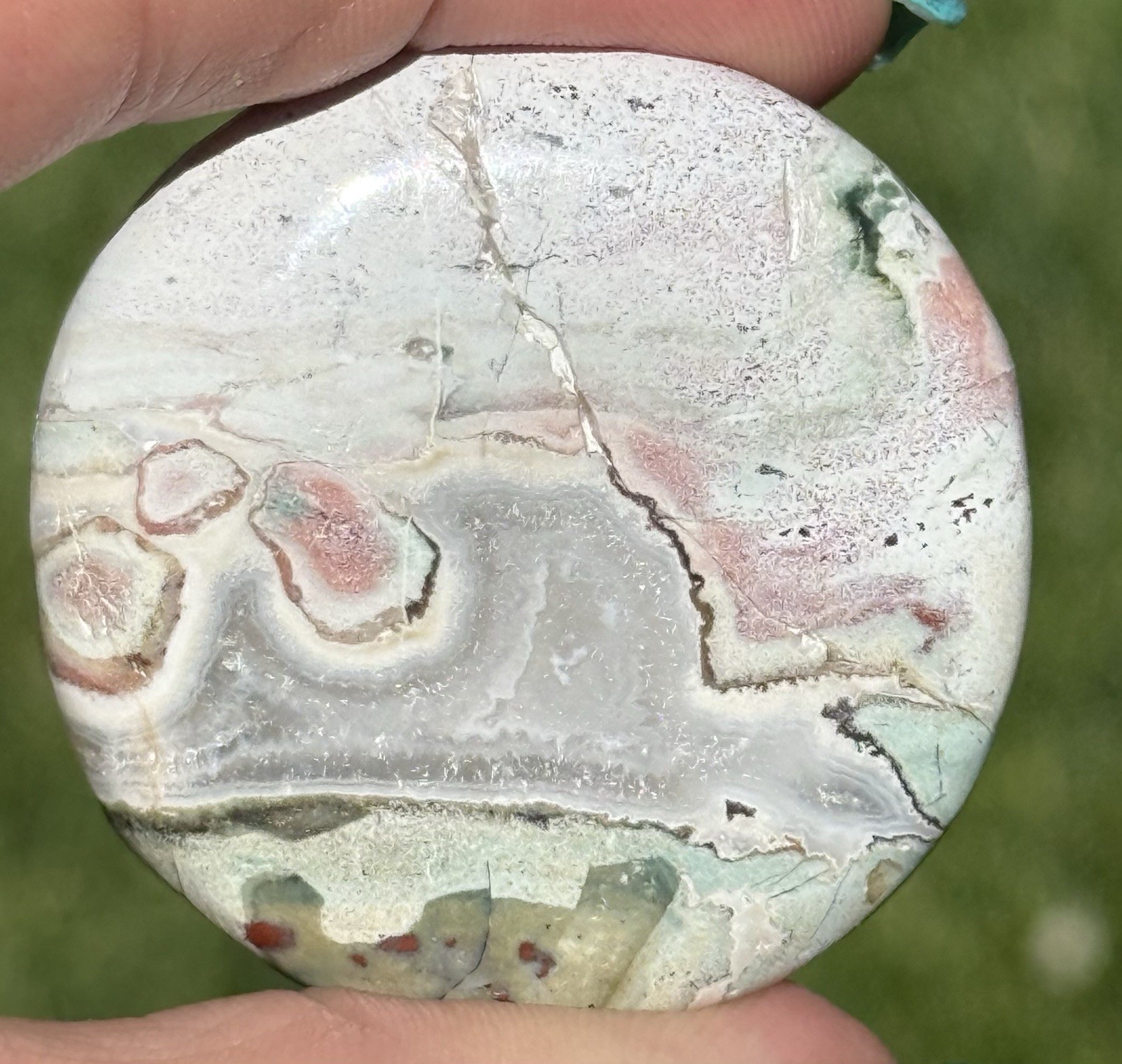 Unicorn Jasper Medallion Palm Stone Pastel Pink Green Crystal Healing India