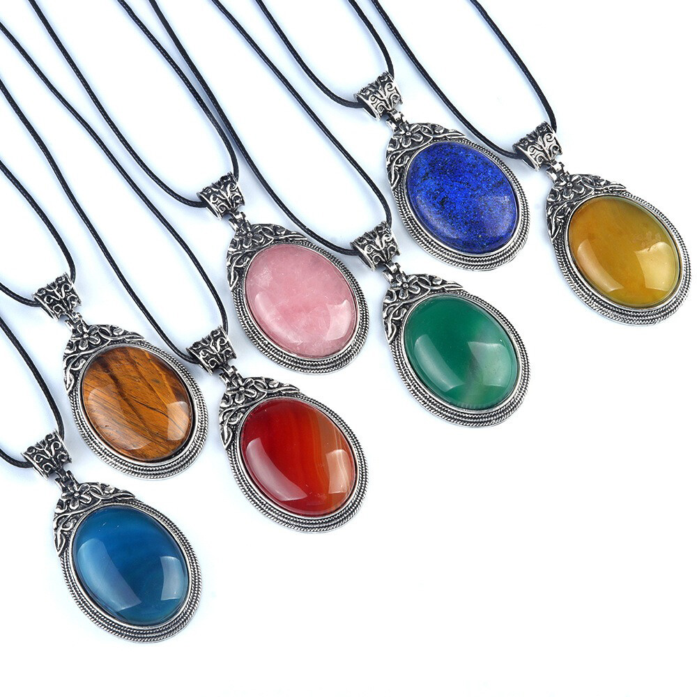 1pc Oval Crystal Pendant Chakra Beads Gemstone Faceback Necklace Jewelry Gifts