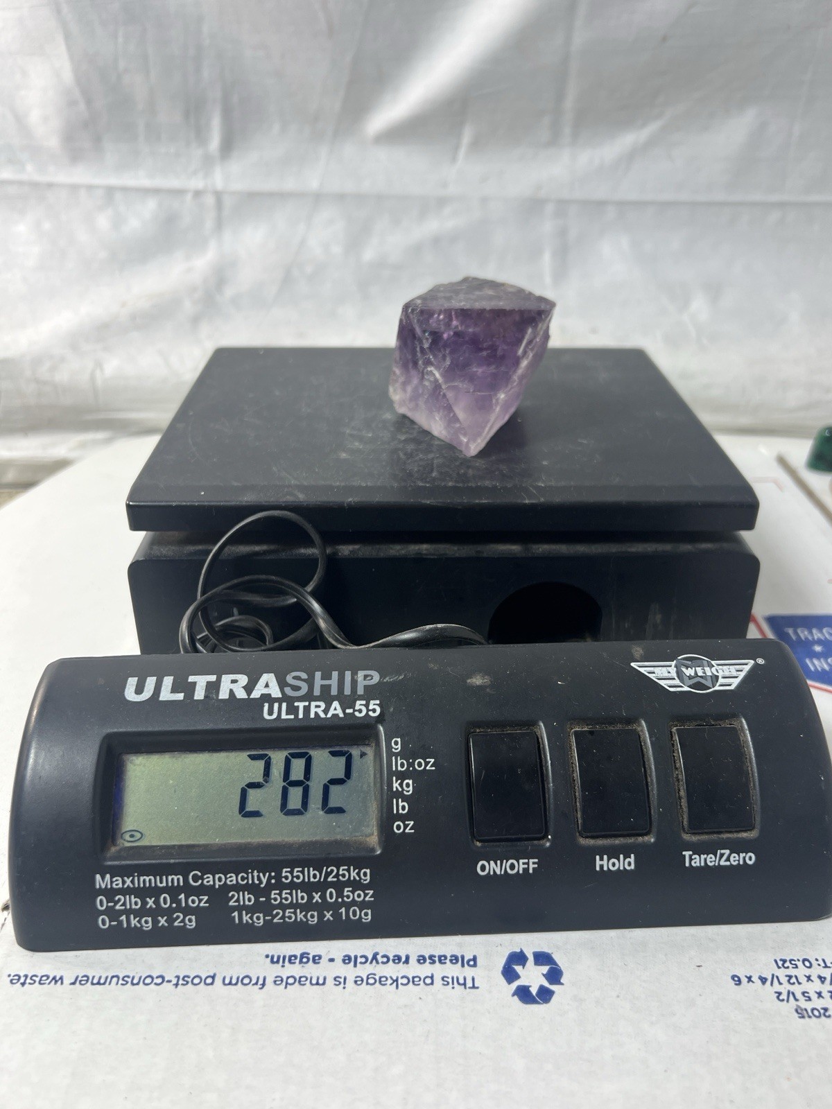 Natural Purple Fluorite Octahedron Quartz Crystal Point Healing – 282g RARE