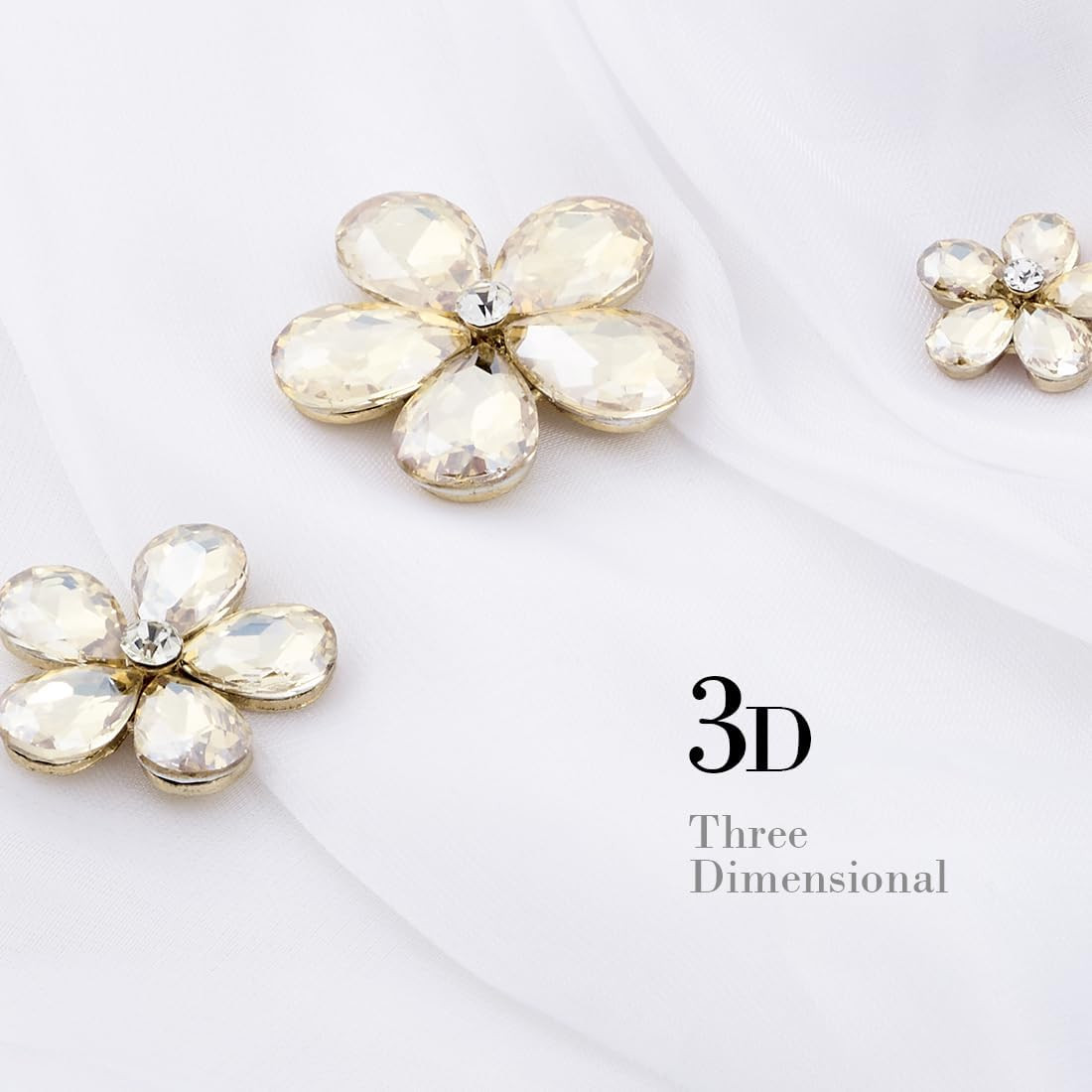 30 PCS Water Droplet Shaped Glass Rhinestones Flower Zinc Alloy Crystal Gems Flo
