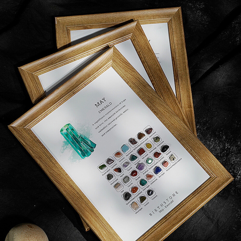 Birthstone 12 Months Birthday Stone Wood Photo Frame Crystal Healing Reiki gifts