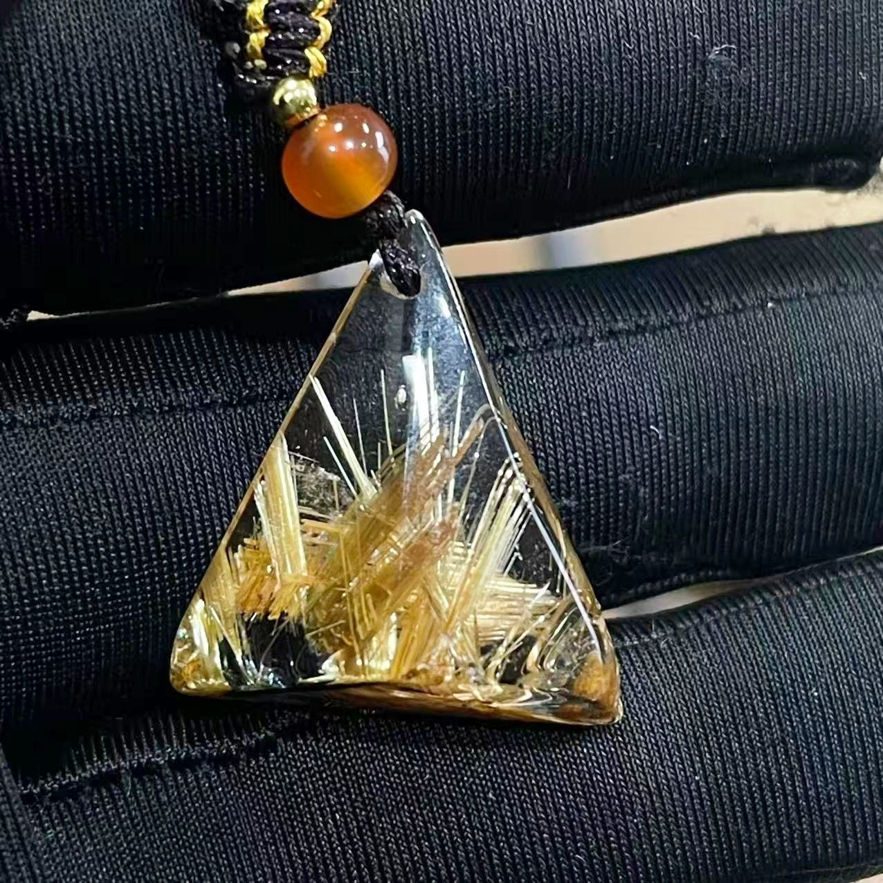 9.0g Natural Gold Hair Rutilated Quartz Crystal Pendant Reiki Healing Gift