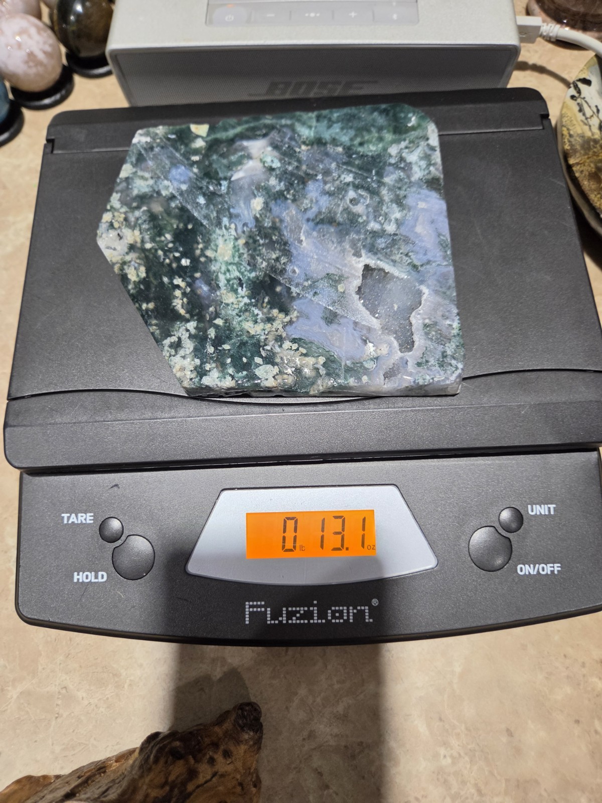 Crystal Blue & Green Moss Agate Slab With Druzy