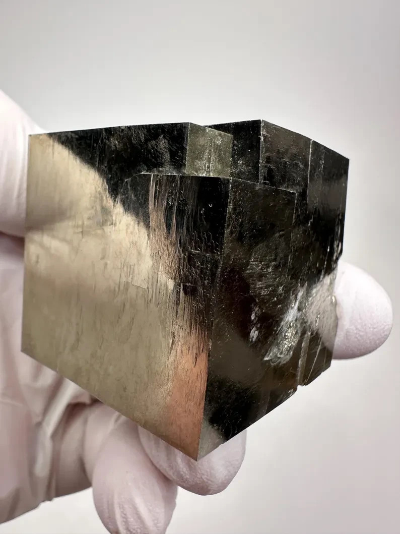 MIRROR SHINE__Beautiful Lusterous 1 5/8” Pyrite Cube__Navajun Mine, Spain