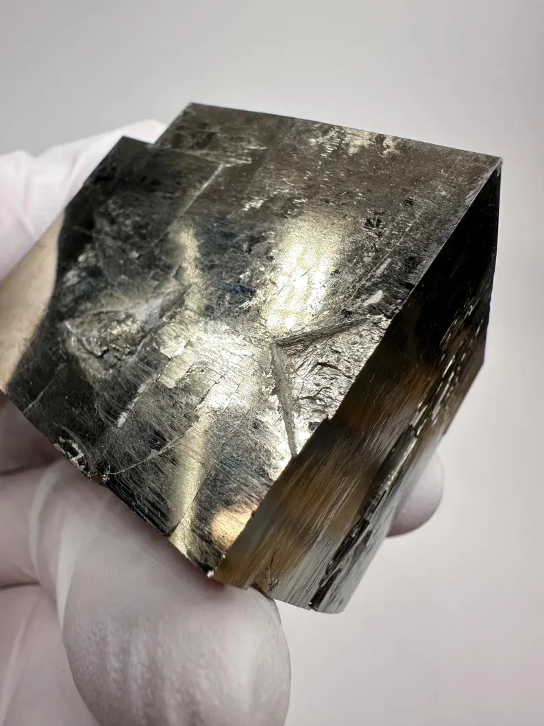 MIRROR SHINE__Beautiful Lusterous 1 5/8” Pyrite Cube__Navajun Mine, Spain