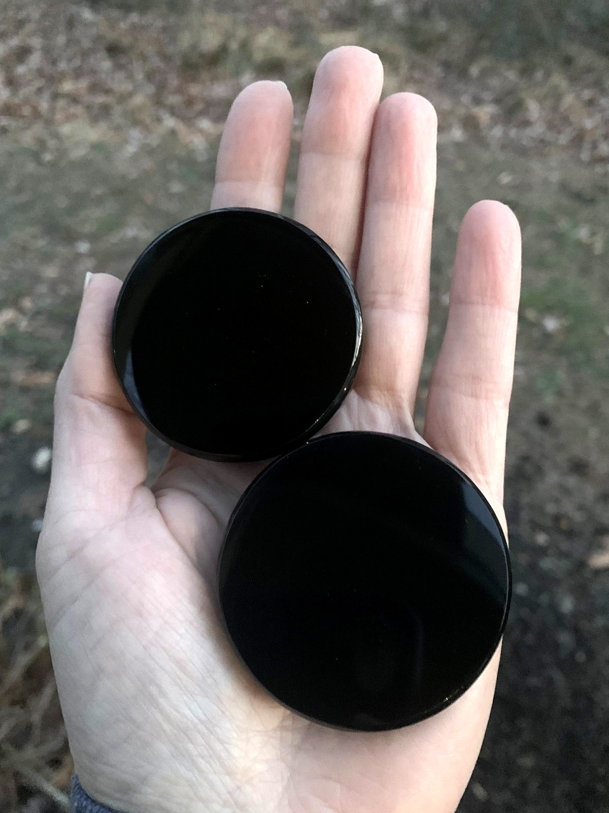 TWO Genuine Obsidian Mirror Black Crystal Meditation Scrying 50mm 2″ Gemstone