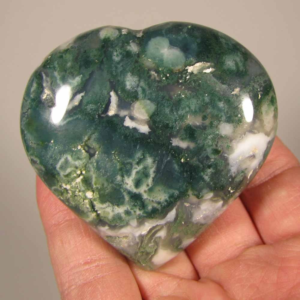 2.6″ GREEN MOSS AGATE Heart Gemstone Polished Palm Stone – India