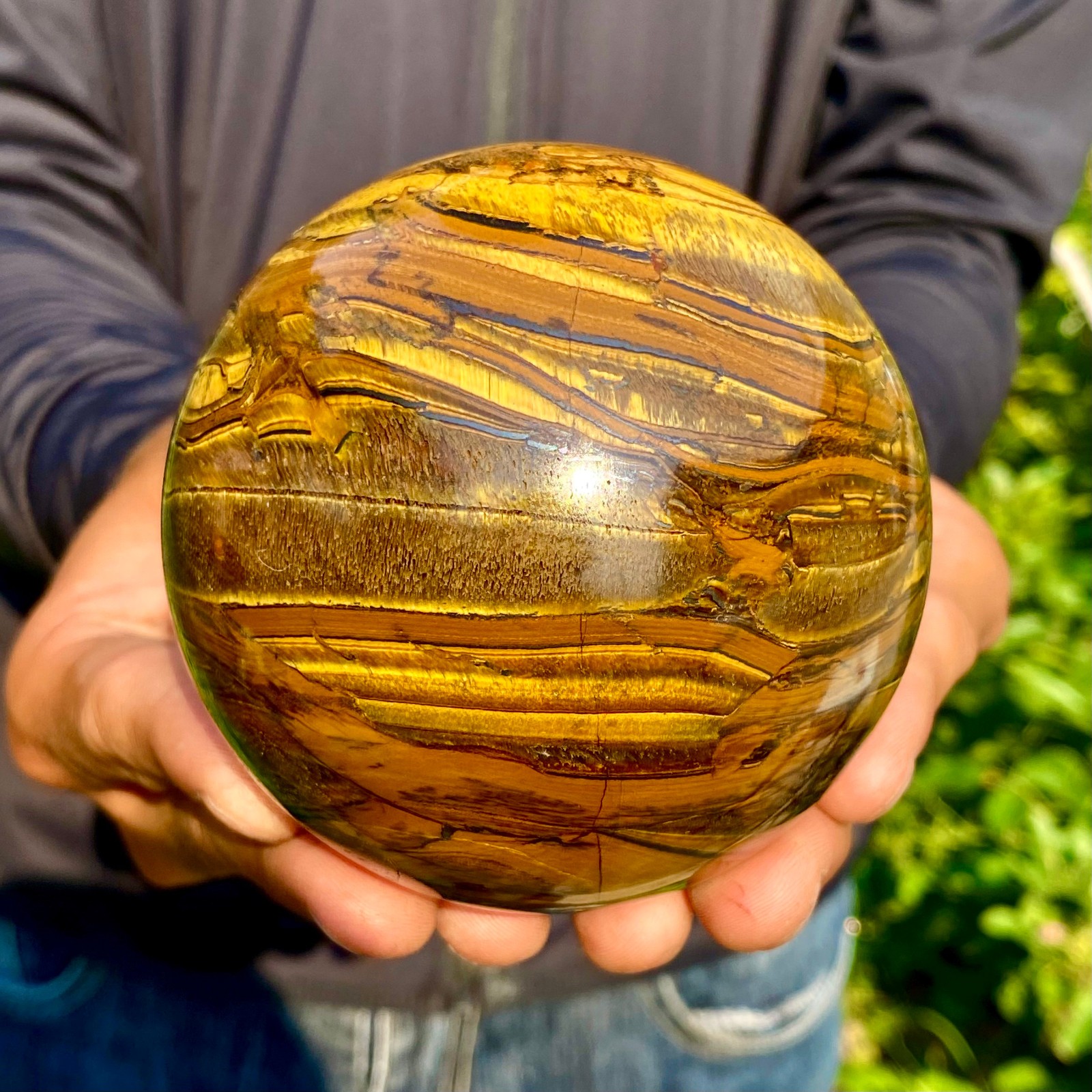 2.07LB Natural Tiger Eye Stone Crystal Ball Quartz Healing Sphere Décor