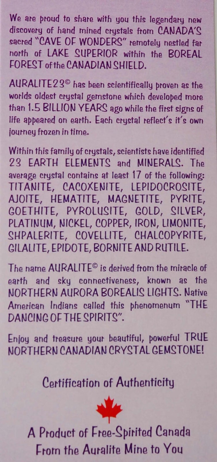 AURALITE 23 NECKLACE Certified Authentic Amethyst Quartz Super Seven Canada