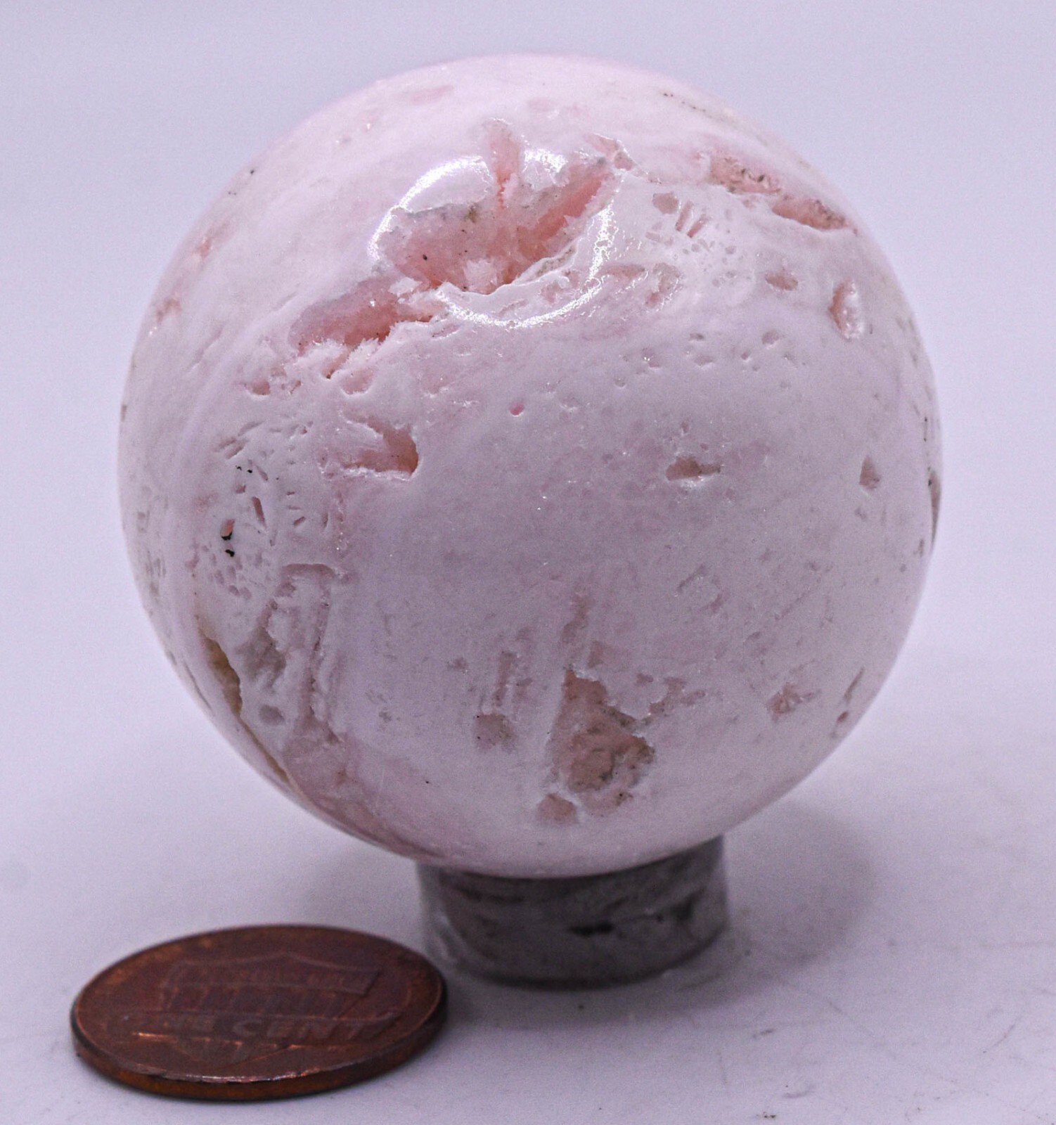 41mm Pink Mangano Calcite w/ Druzy Sphere Polished Natural Gemstone Mineral Peru