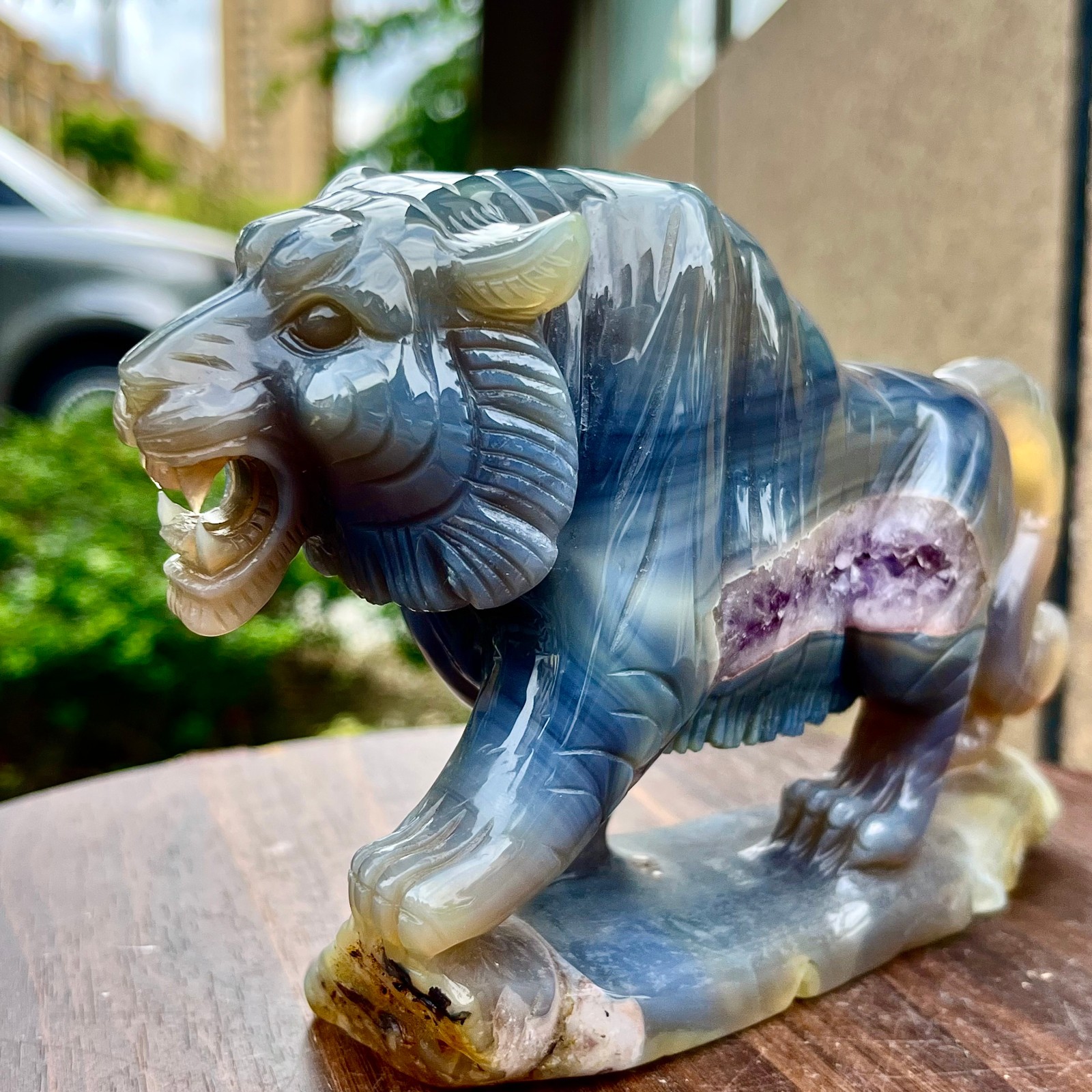 2.27LB High level natural amethyst cave hand carved spiritual tiger