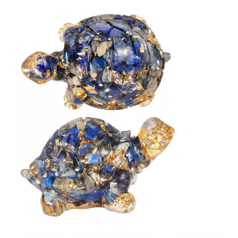5Pcs Natural Lapis Lazuli Quartz Crystal Carved Turtle Stone Epoxy Resin Statue