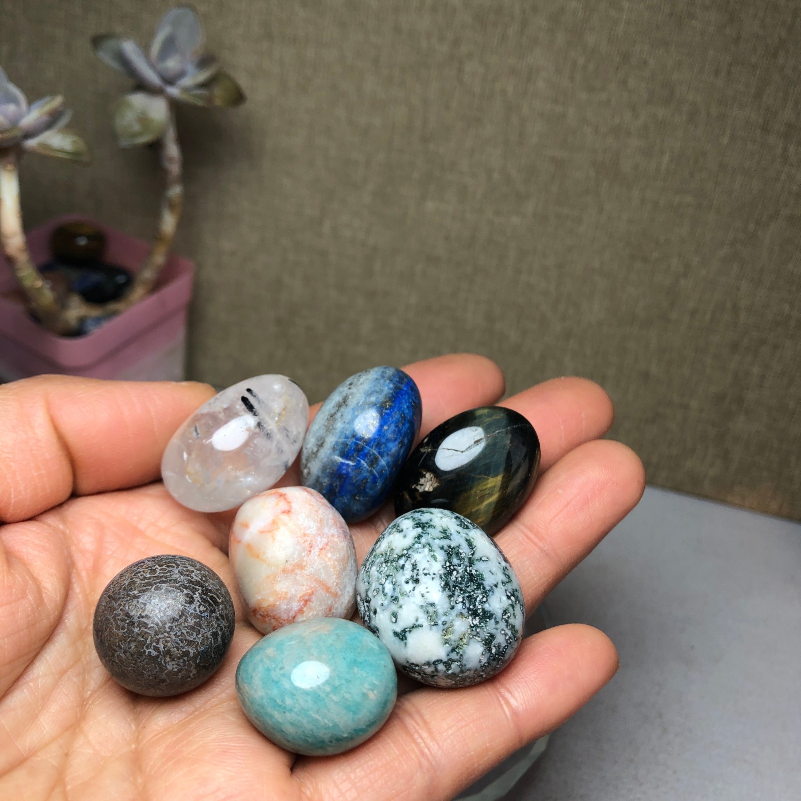 Natural various semi-precious stone Crystal Seven Star Array tumbled 322g A2815