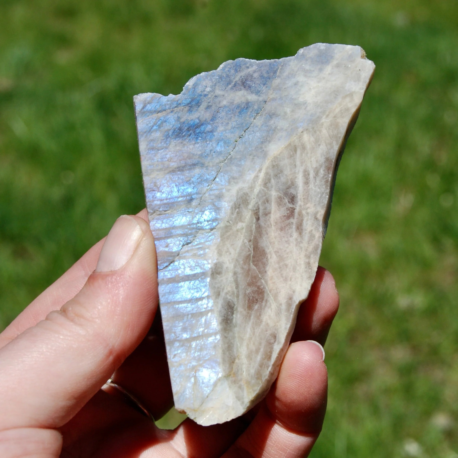 3.5in 122g Flashy Rainbow Moonstone Sunstone Crystal Slab, Thick Rainbow Moonsto