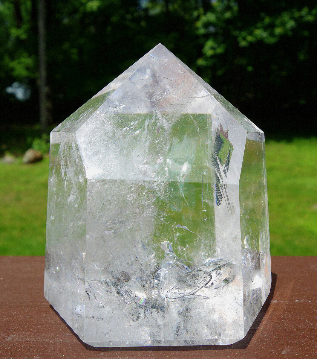 Gleaming Polished Quartz Crystal with Rainbows Foils Veils