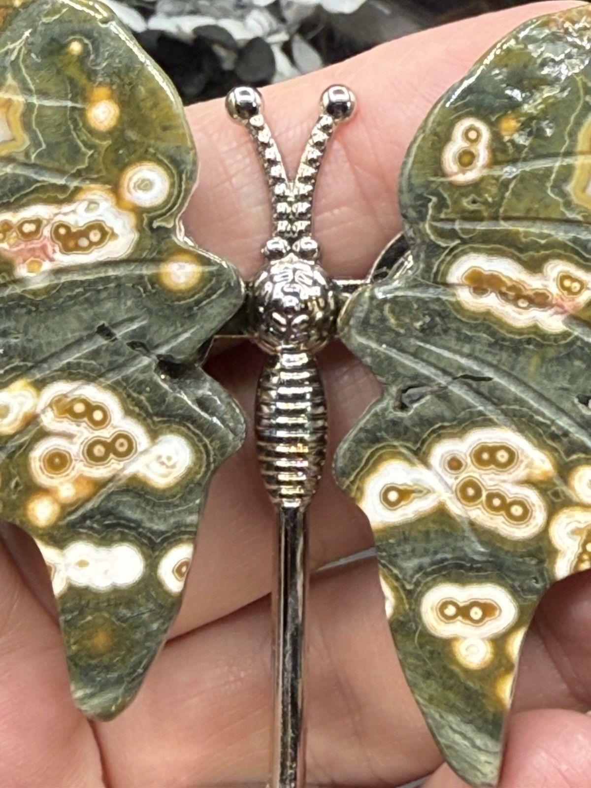 Natural HQ Bubble Ocean Jasper Mini Butterfly on Stand Pinks Free ship