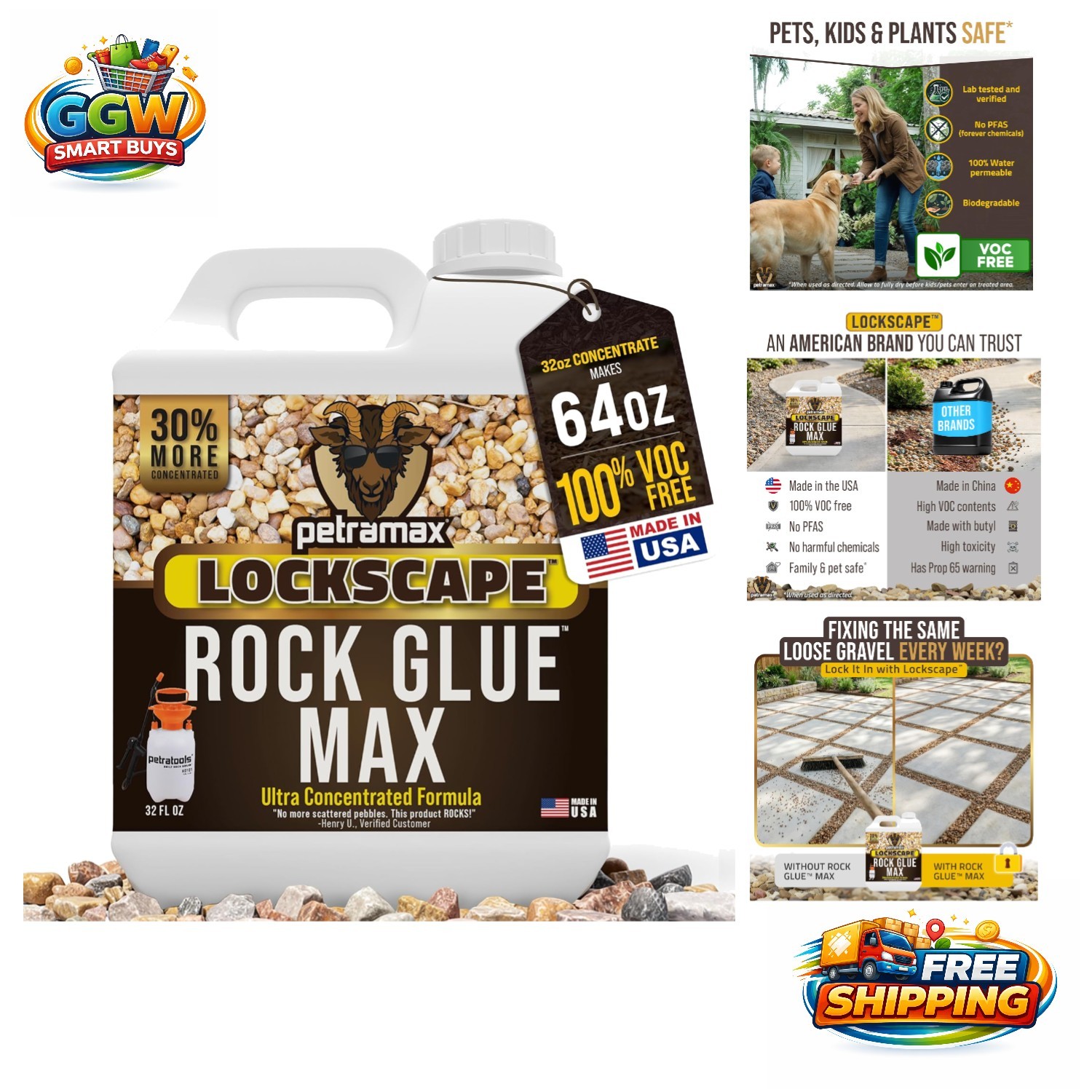 32 Oz Max Rock Glue – Fast-Drying, Water Resistant Gravel & Pebble Stabilizer