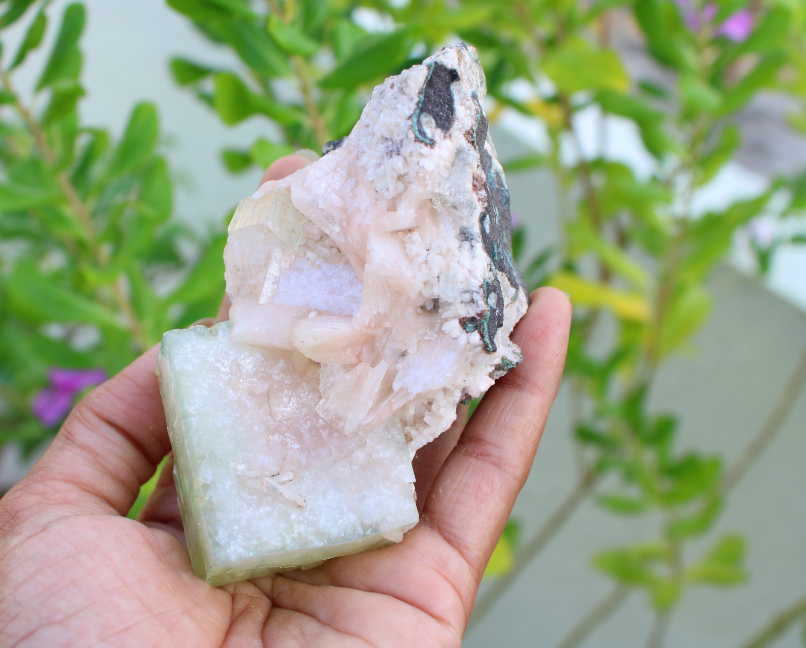 Green Apophyllite Crystals w/ Stilbite Minerals Specimen #A49