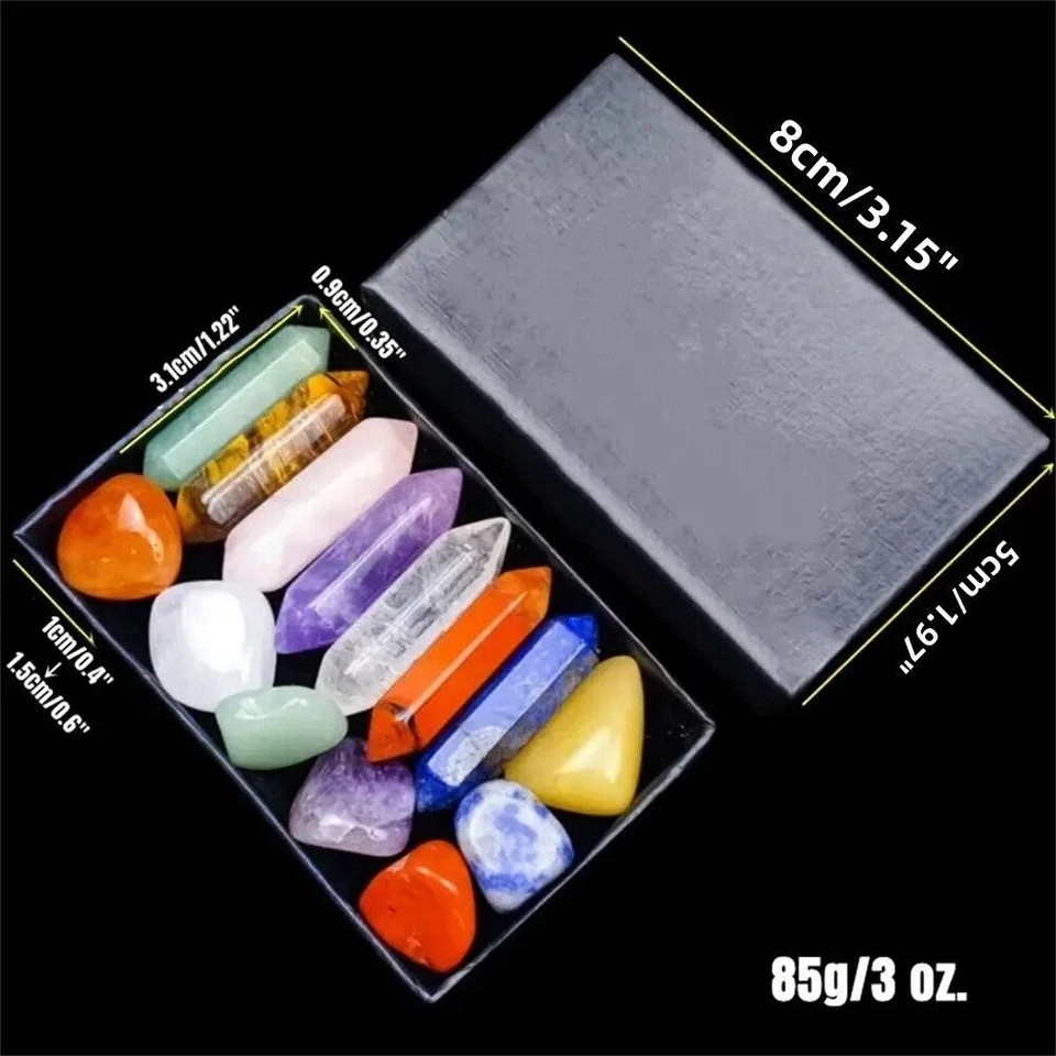 14pcs Chakra Healing Crystals Set Pointed Quartz Stones Meditation Home Decor