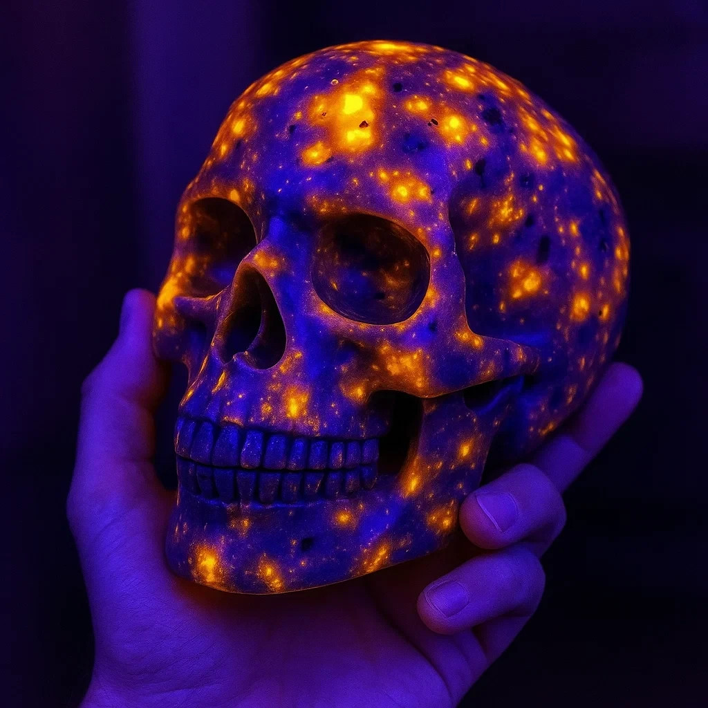 Natural Yooperlite Stone Skull UV Reactive Sodalite Quartz Crystal Home Decor