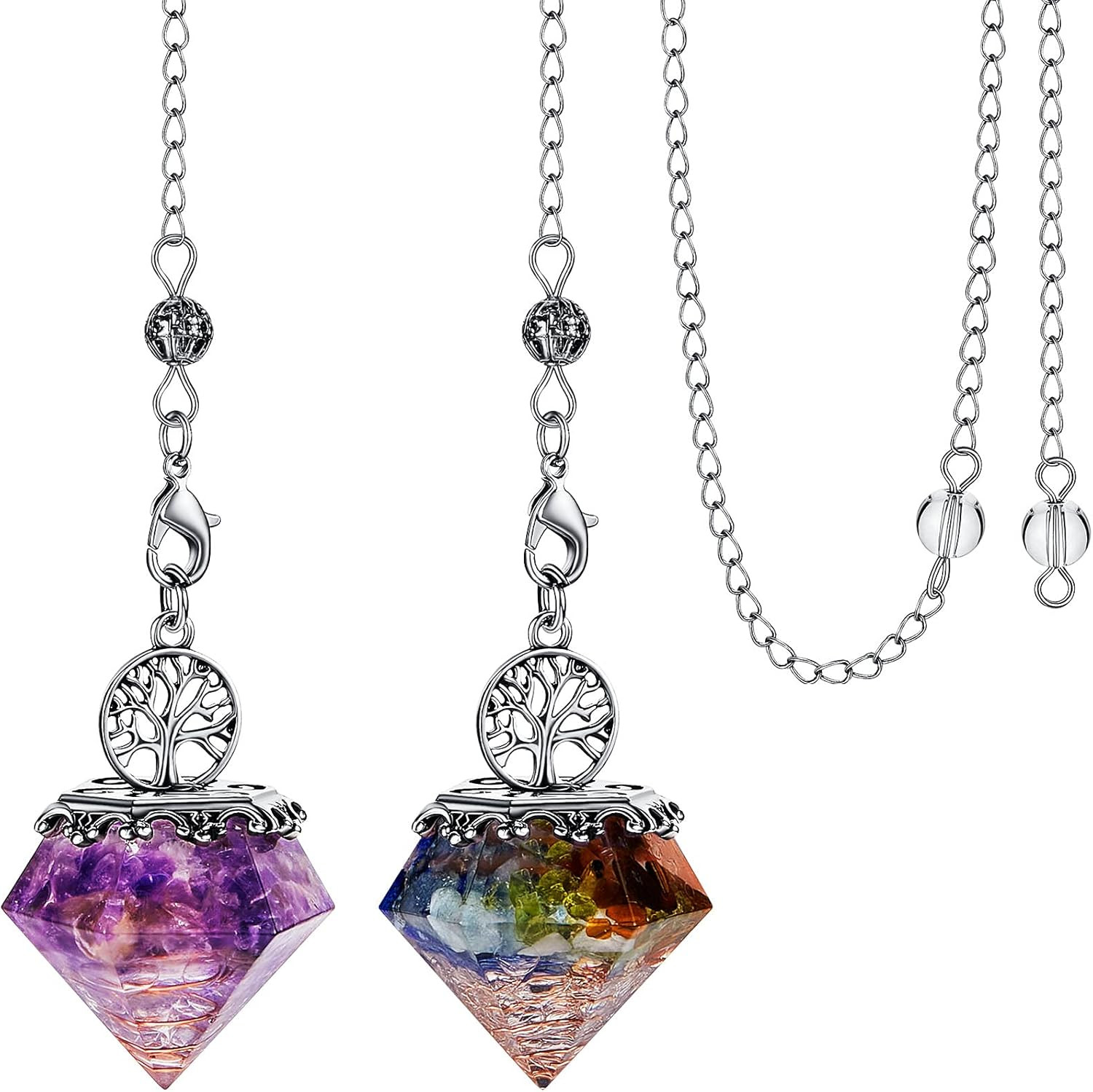 2pc 7 Chakra Amethyst Crystal Pendulum Set Dowsing Divination Reiki Wicca Gift
