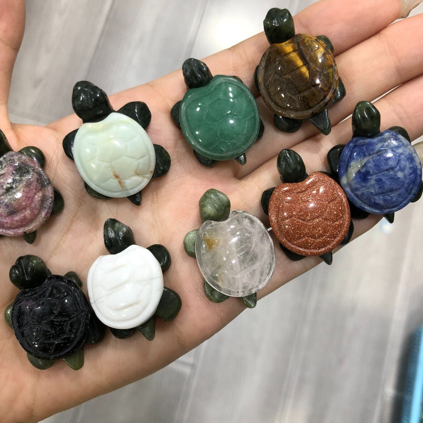 5pc Natural mix Quartz hand Carved Mini Sea turtle crystal Reiki healing