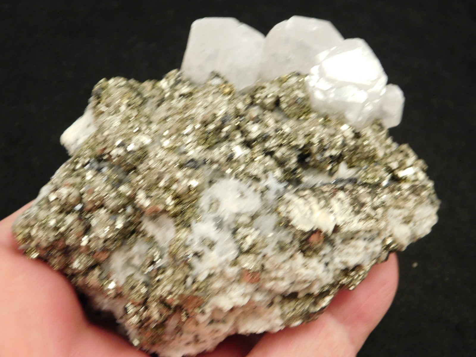 Larger! FLUORESCENT Calcite CRYSTAL Cluster on PYRITE Peru 261gr