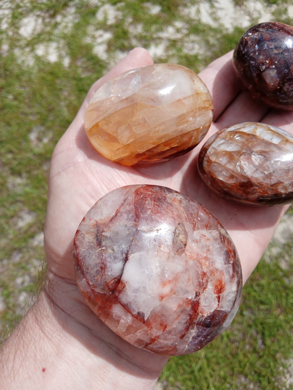 4 Hand Polished Hematoid Fire 🔥 Quartz Palm Stones! Healing, 1 Pound! X3