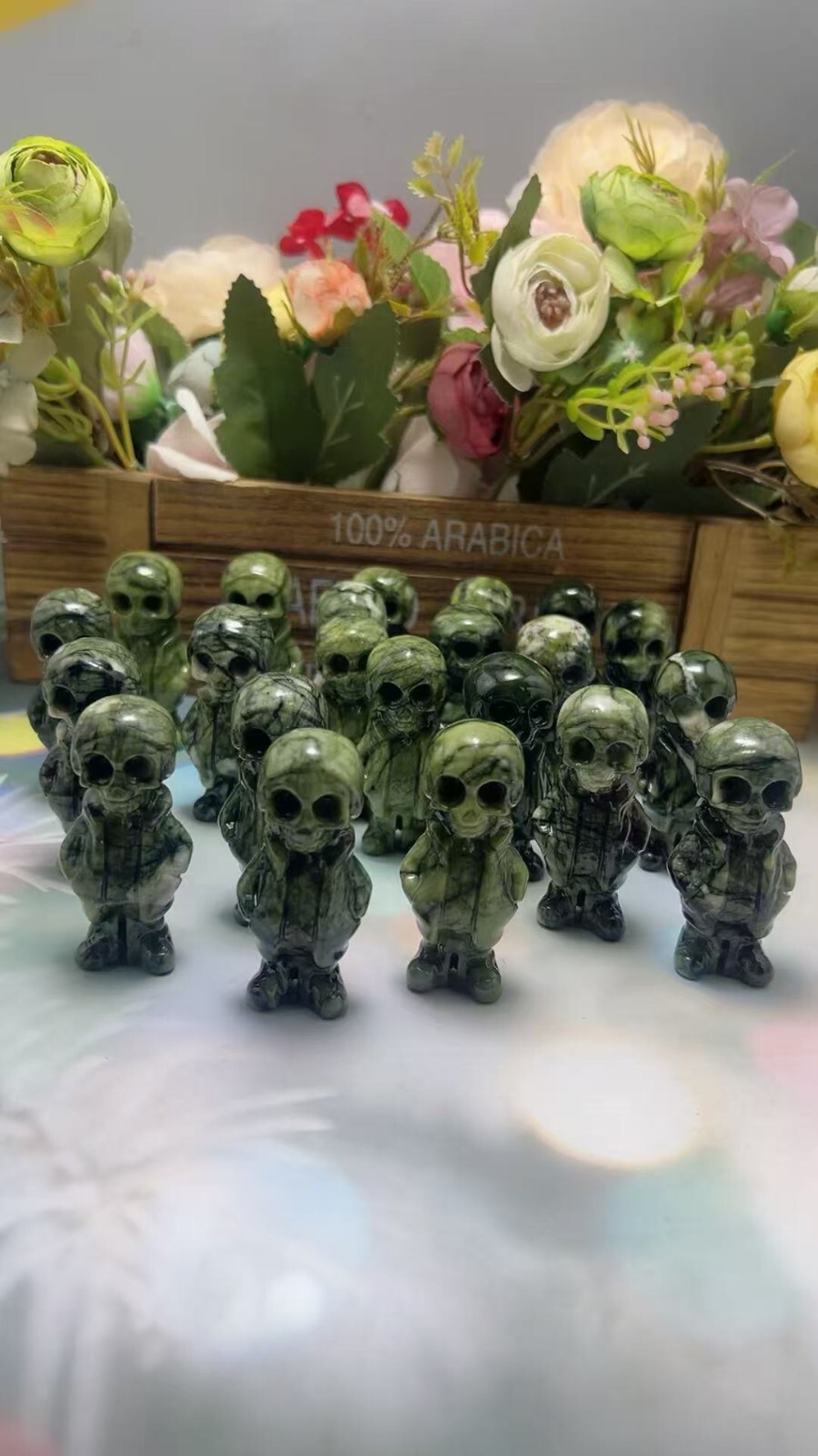 1pc Natural ophiolite Quartz Carved skull Crystal Reiki decor gift