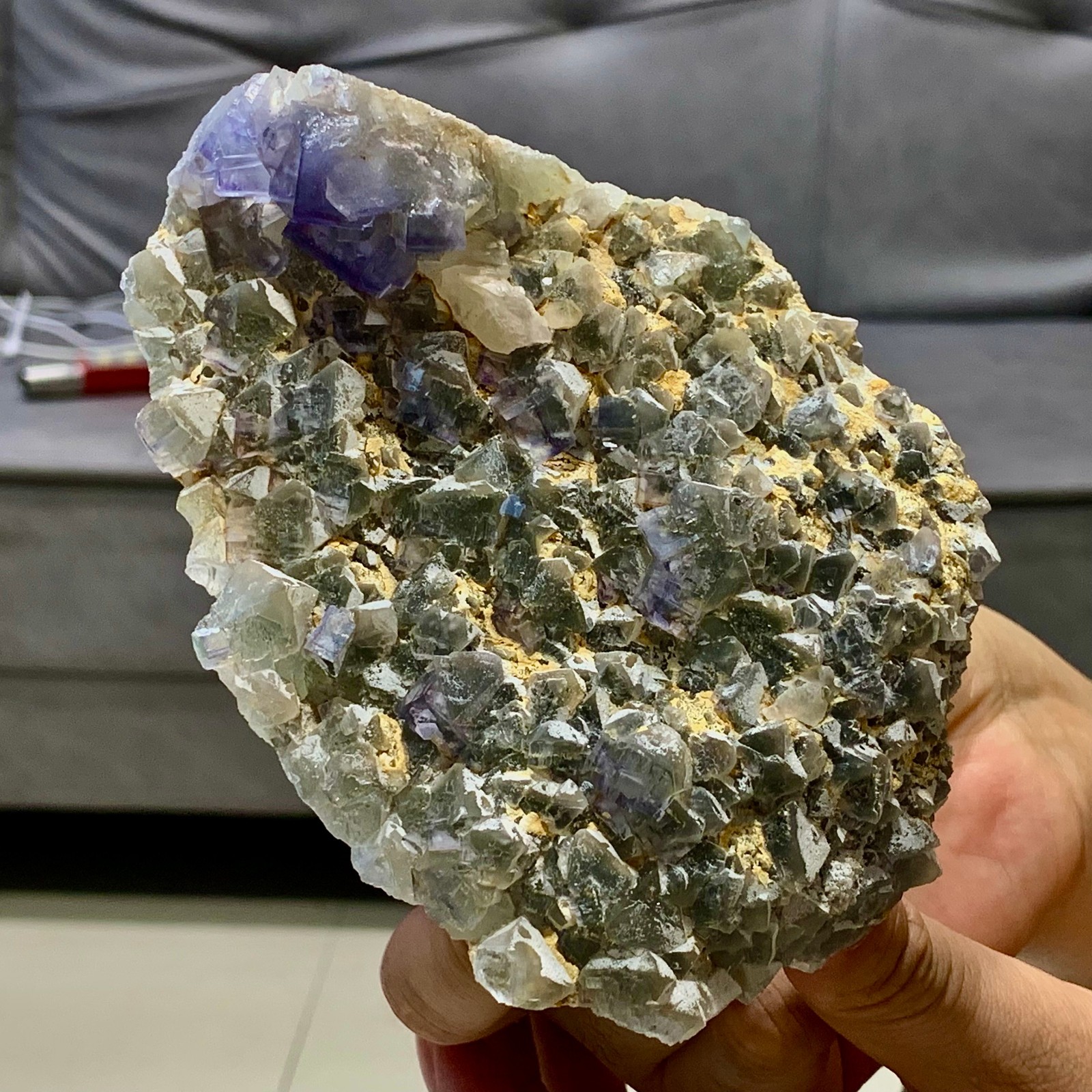 1.28LB Rare transparent Purole green fluorite mineral crystal sample/China