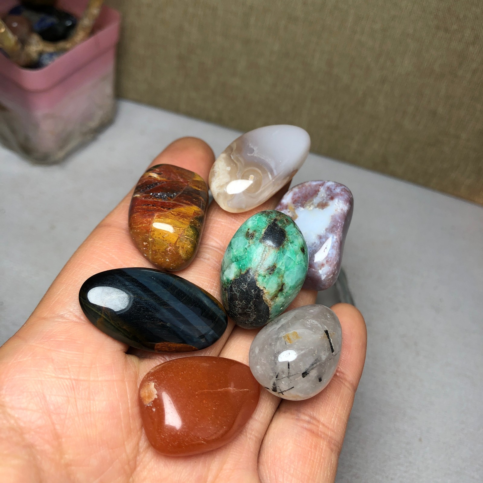 Natural various semi-precious stone Crystal Seven Star Array tumbled 302g A2816