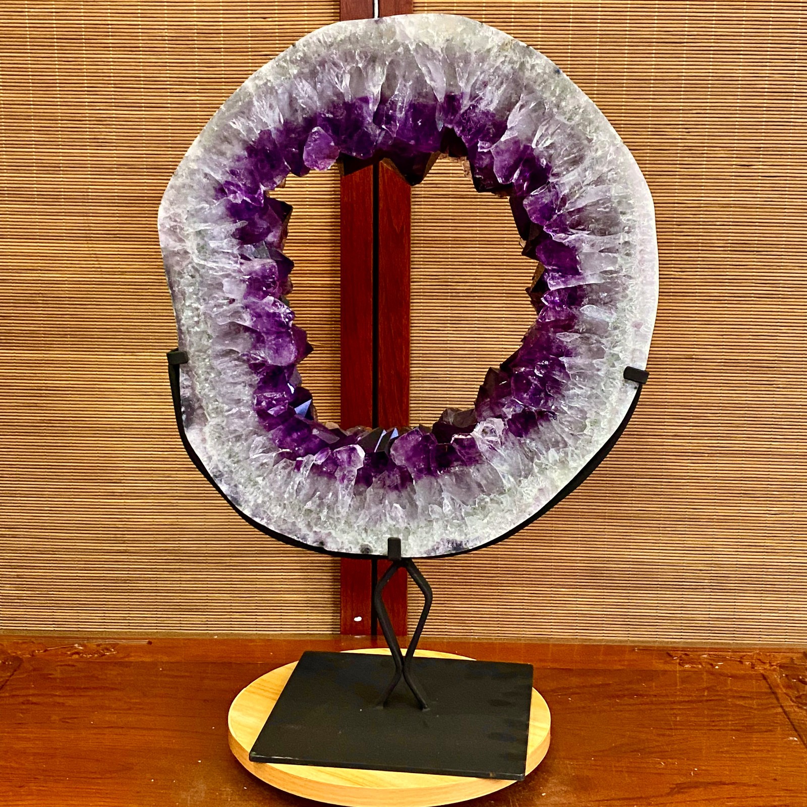 28.4LB Natural Amethyst Cave Crystal Slice Crescent shaped Hand Cut Repai