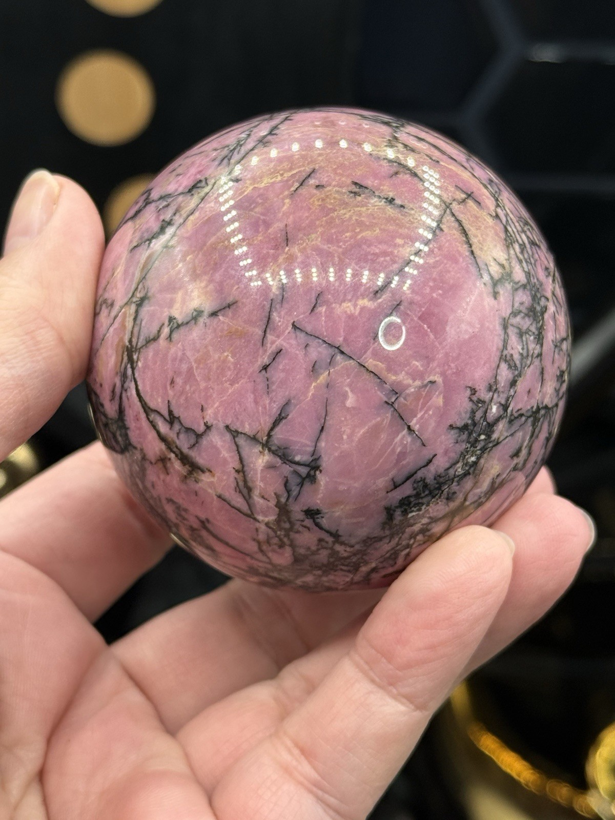 Natural Rhodonite Spheres Super pink & dendritic pattern Free shipping