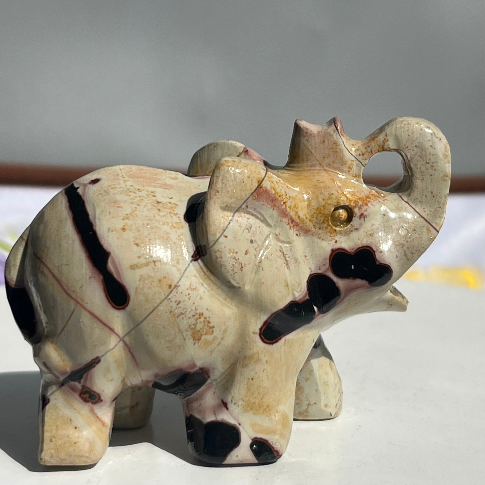 Natural Traditional Chinese painting of Elephant Carved Quartz Crystal Healing
