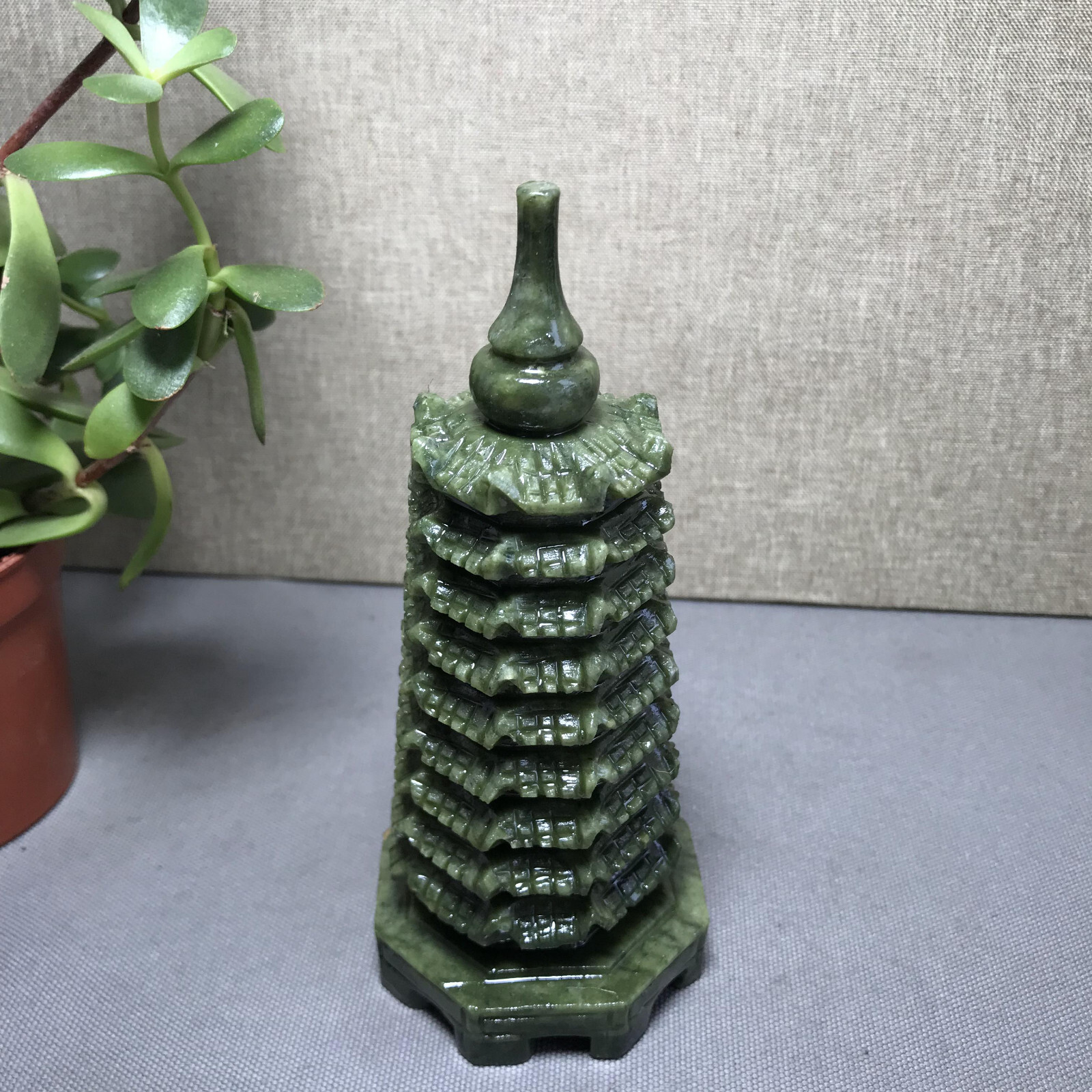 Rare Natural Afghanistan Jade Carving Wenchang Pagoda tower Statue 142mm 410g