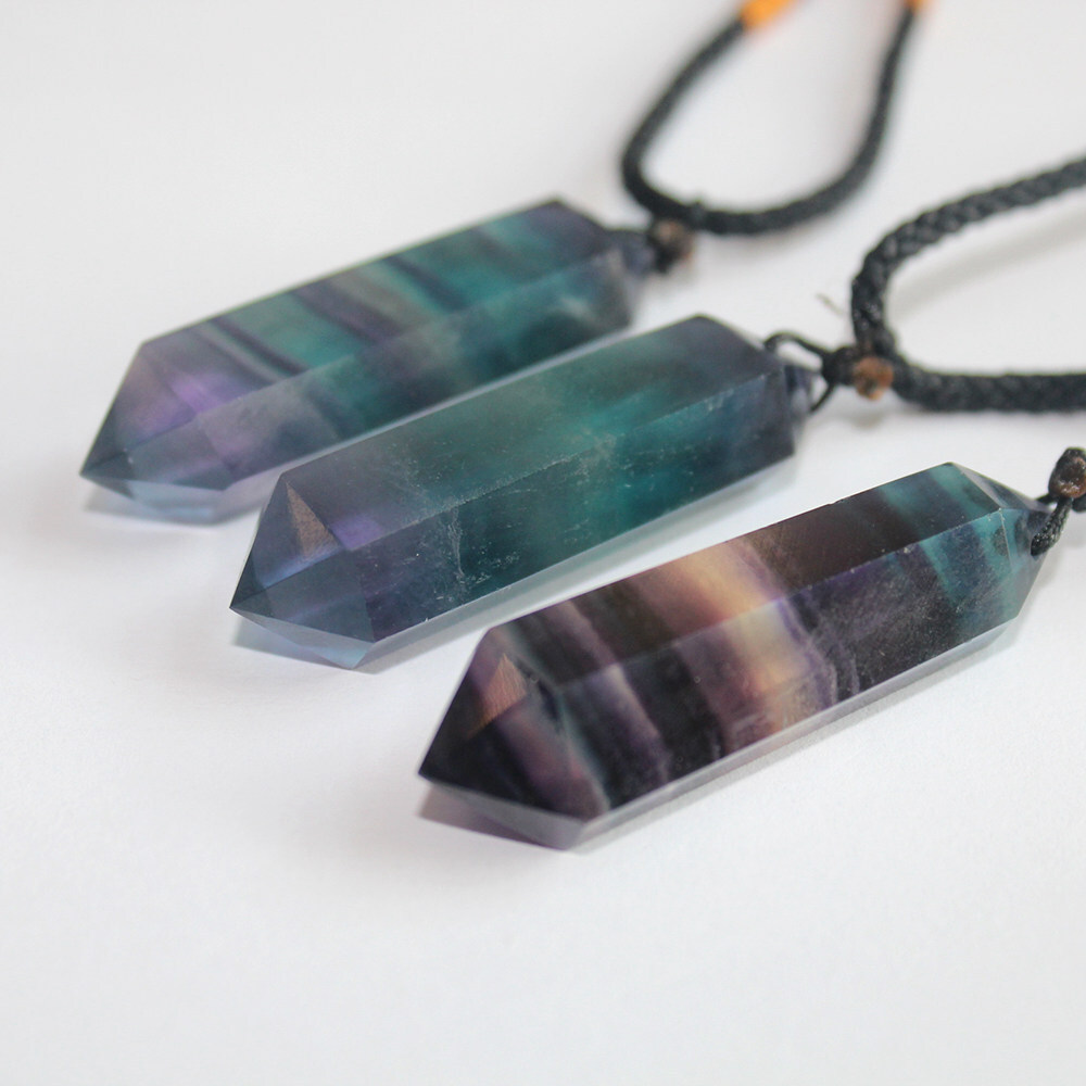 Natural Rainbow Fluorite Quartz Crystal Gemstone Pendant Healing Necklace Amulet