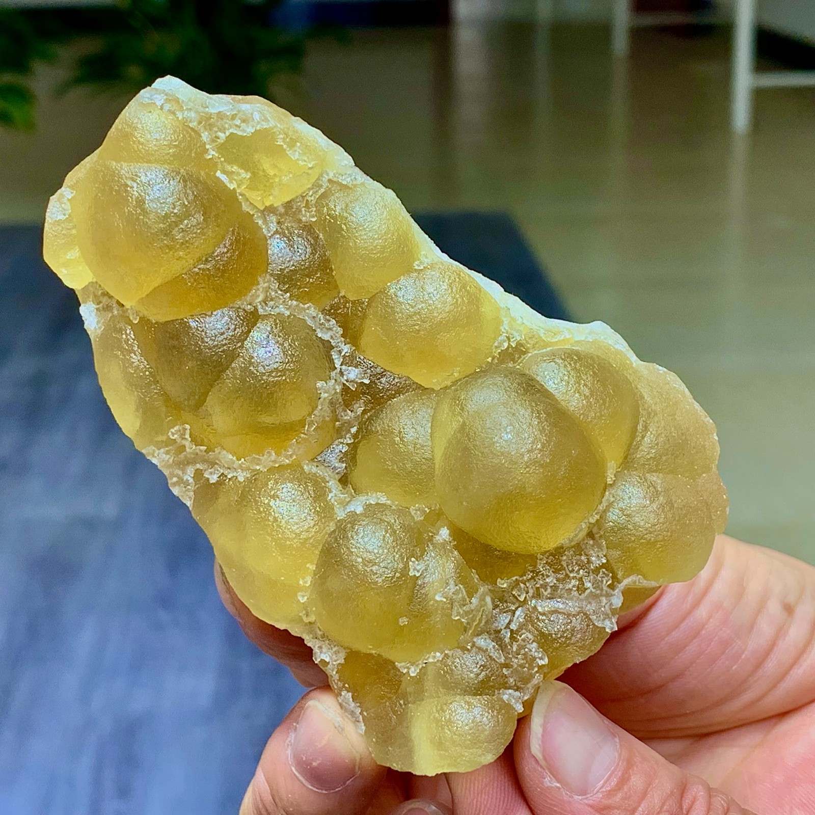 290G Natural transparent yellow spherical fluorite mineral crystal sample