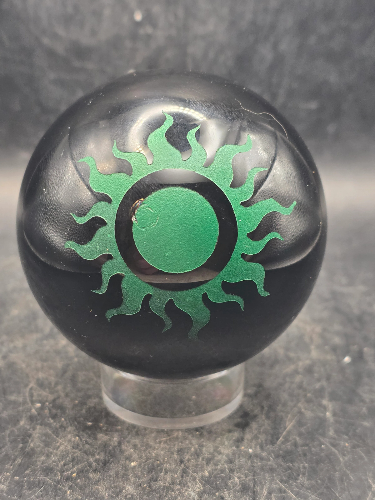Black obsidian green sun sphere! 11.2 ounces, 2.4 inches!