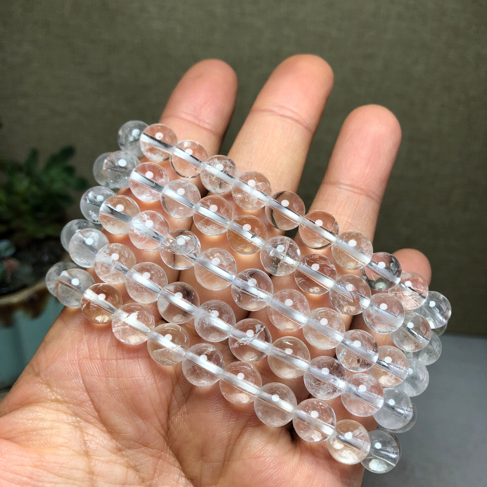 5pcs Natural white Crystal quartz chain beads bracelet 8mm 88g-90g A4767
