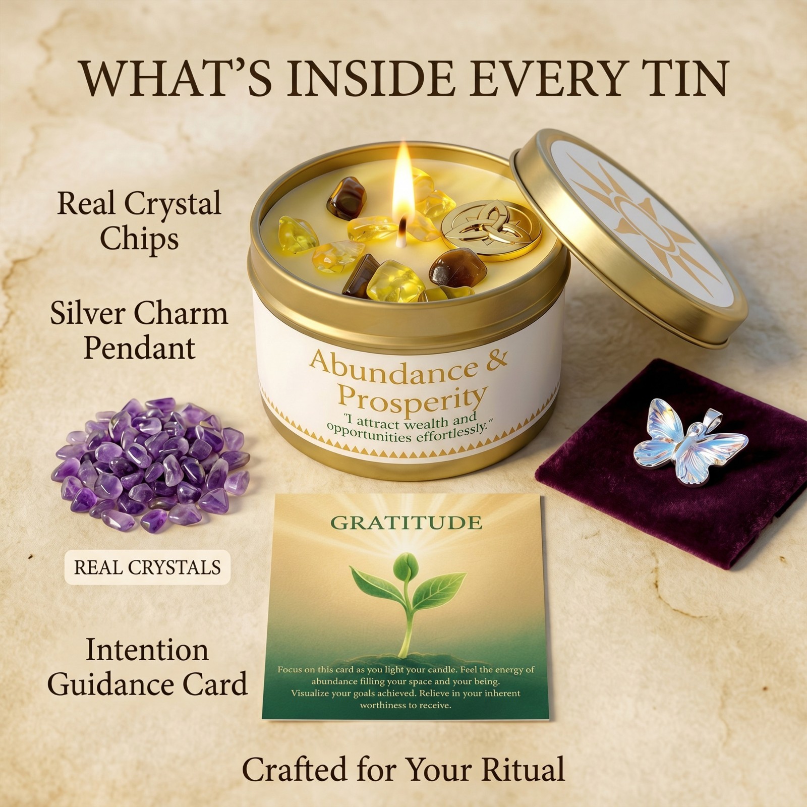 EVODUCK Manifestation Candle Crystal Healing Soy Wax Spiritual Intention Gift