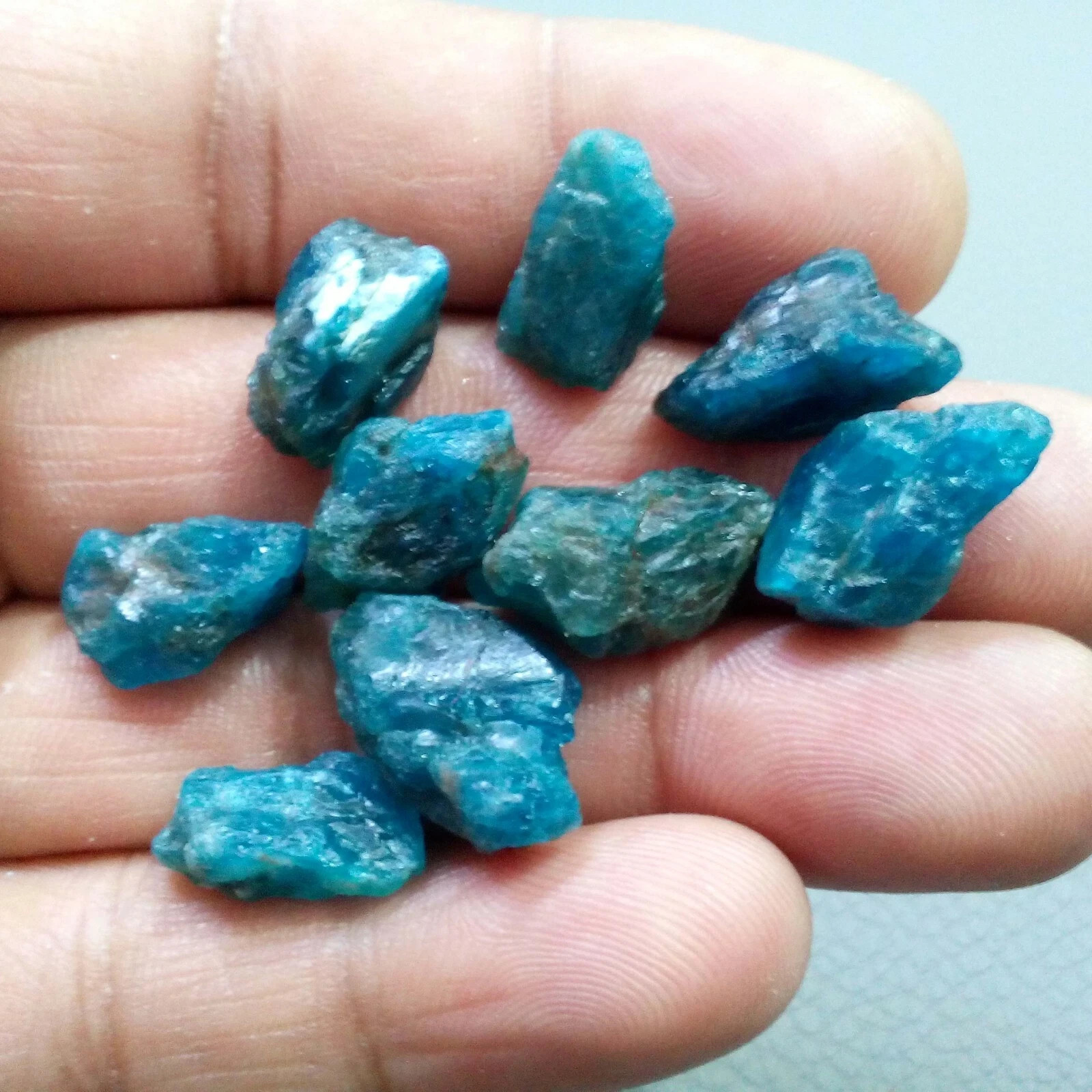 Top Rare Blue Apatite Raw 9 Piece Lot Size 15-18 MM Loose Gemstone For Jewelry