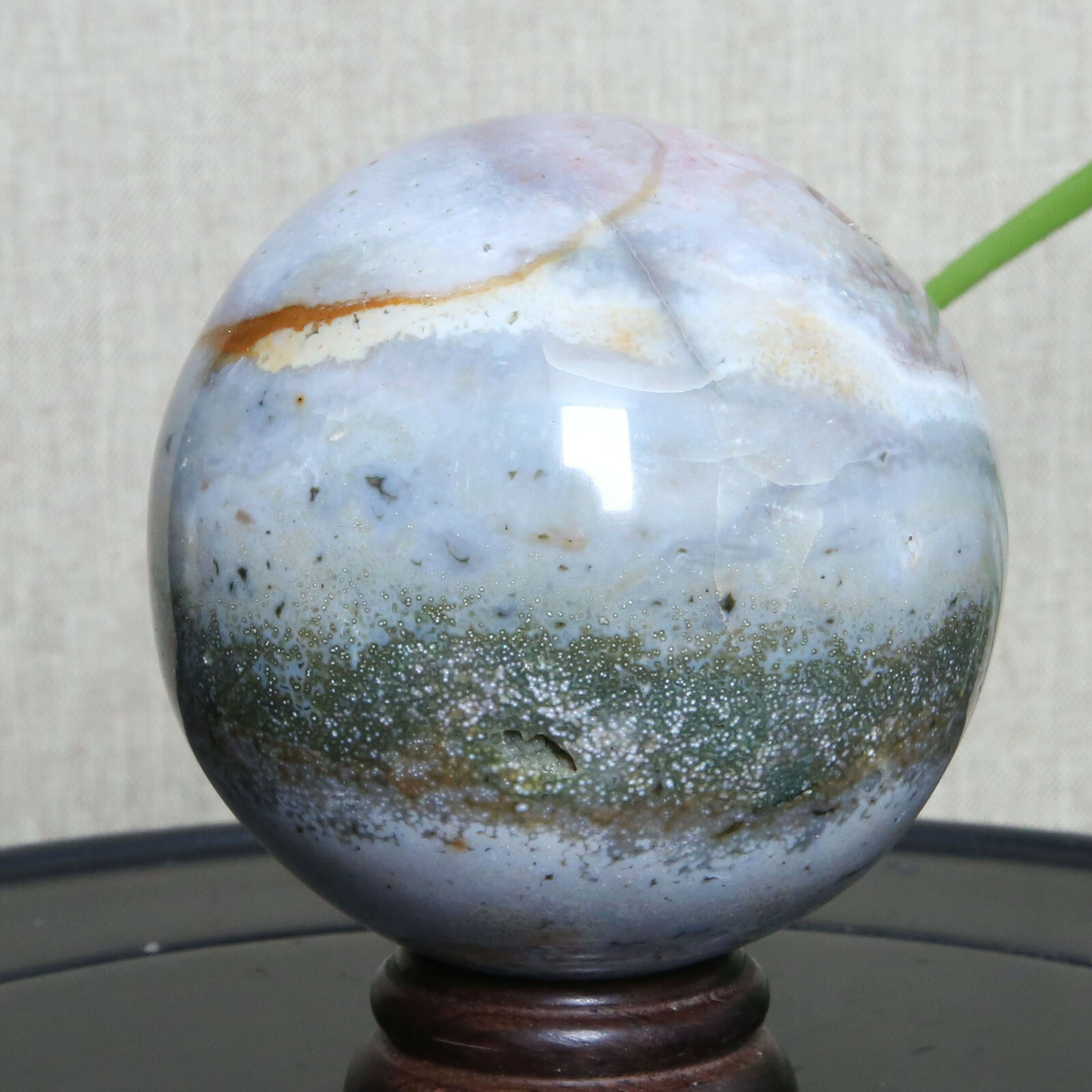 B3594-73mm-542g Amazing natural Ocean Jasper Orbicular Sphere Reiki Crystal Ball