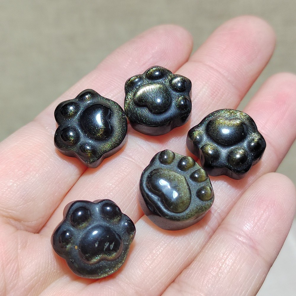 5pcs Natural Golden Obsidian Cat Claw Skull Carved Quartz Crystal Skull healing