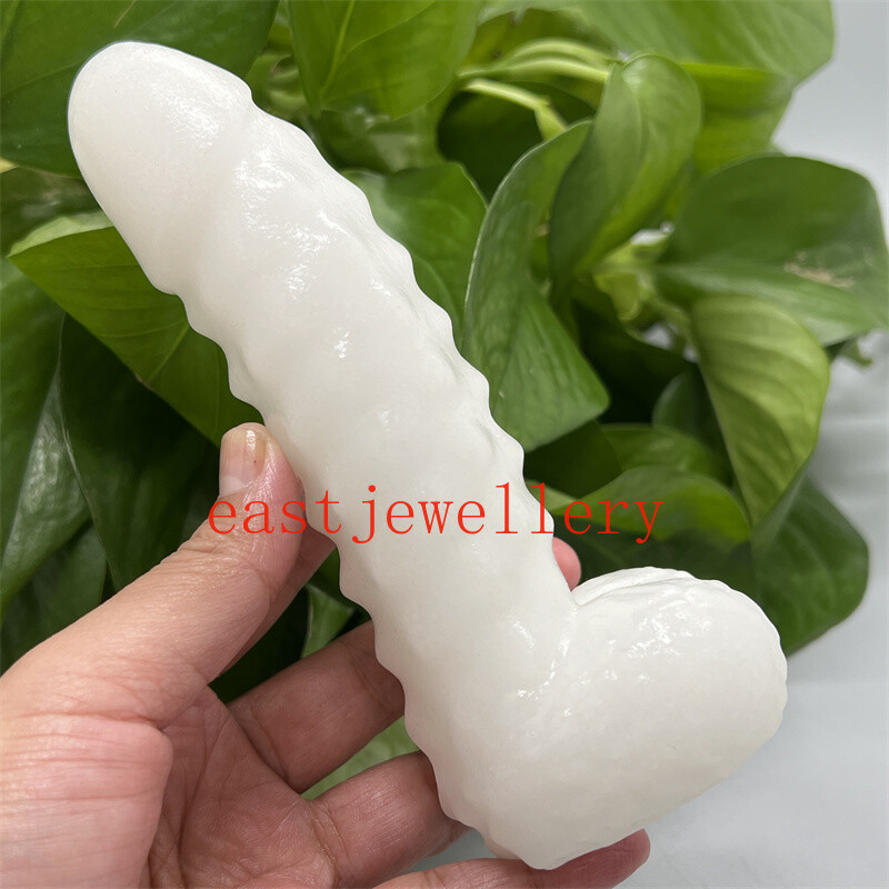 5.9″ Natural White Jade Male Penis Skull Quartz Crystal Skull Figurines Gift 1pc