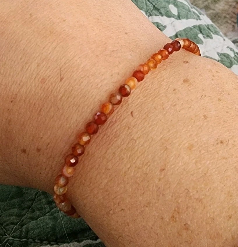 Natural 3mm Red Sardonyx Bracelet Crystal Multi-Faceted Beads w Clasp