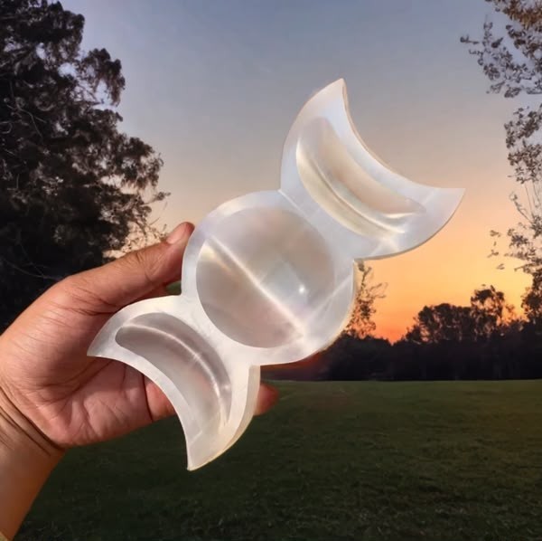 Selenite Triple Moon Bowl Smudge Dish Polished Crystal Cleansing Candy Bowl