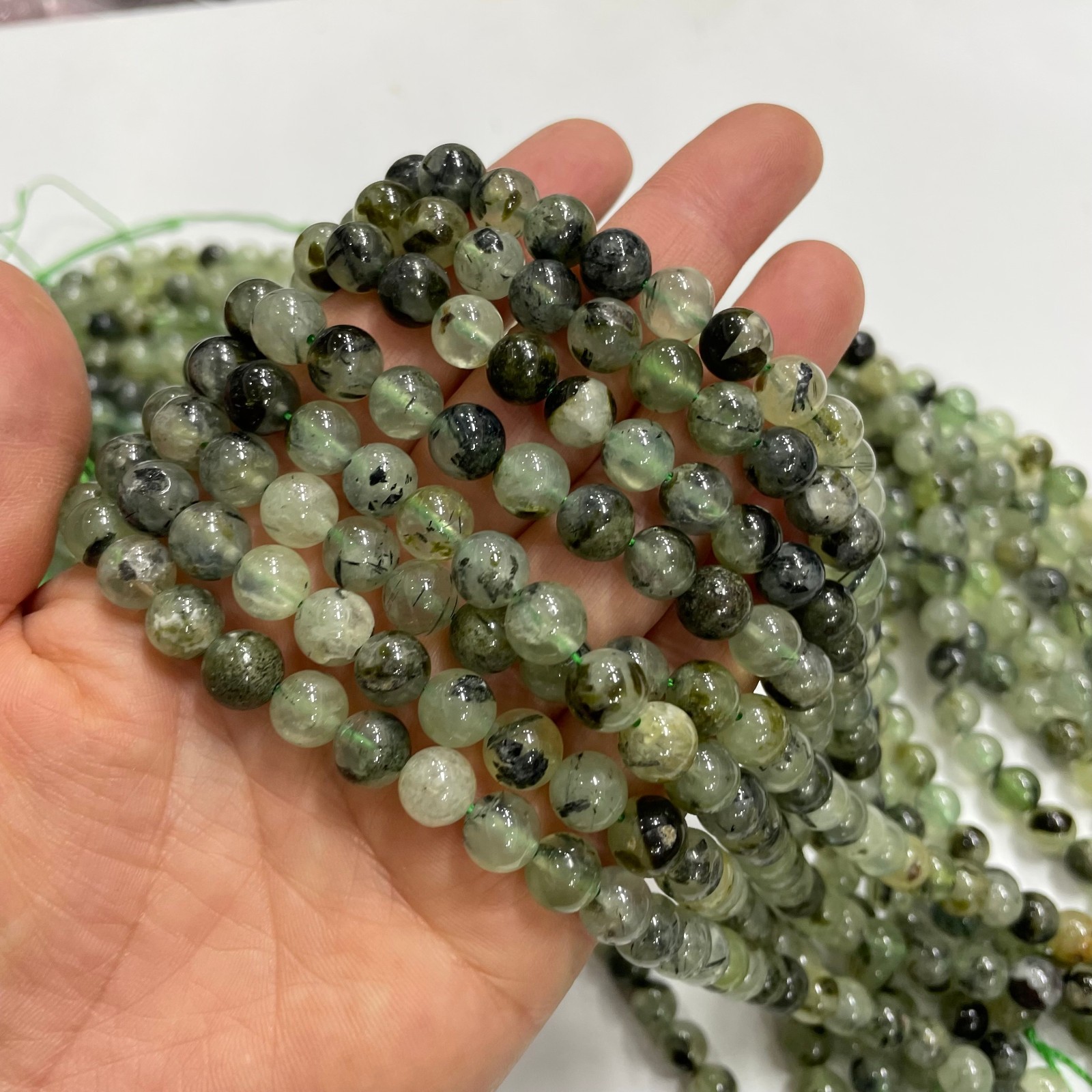 8mm Green agate round bead crystal string, 1 strand #20