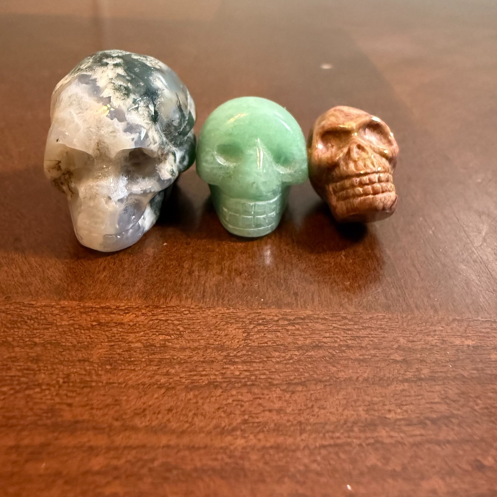 Miniature Crystal Skull Lot – Moss Agate, Aventurine & Jasper Carved Stone Mini